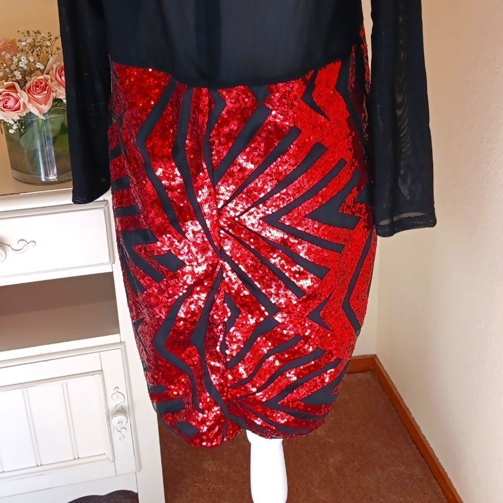 Red Dot Boutique Mesh Sequins Black and Red Sequin Dress. Cocktail. Whimsigoth. - Picture 10 of 14